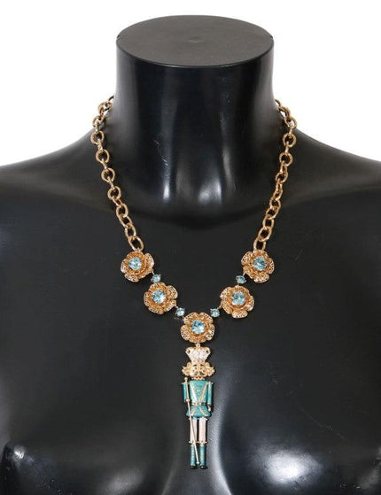 Dolce & Gabbana Gold Brass Handpainted Crystal Floral Necklace - Ellie Belle
