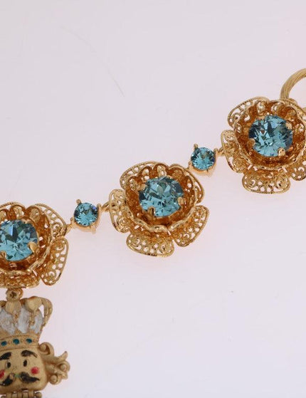 Dolce & Gabbana Gold Brass Handpainted Crystal Floral Necklace - Ellie Belle
