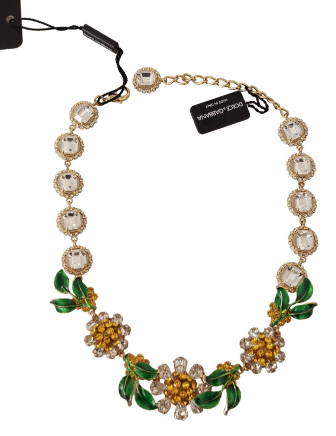 Dolce & Gabbana Gold Brass Margherite Crystal Flower Pendant Necklace - Ellie Belle