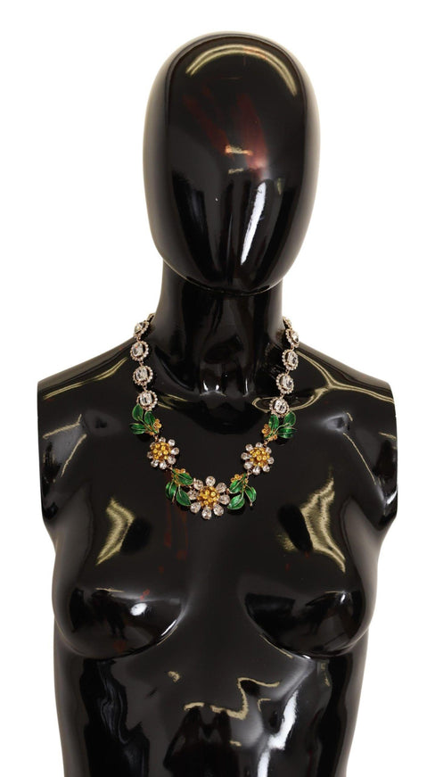 Dolce & Gabbana Gold Brass Margherite Crystal Flower Pendant Necklace - Ellie Belle