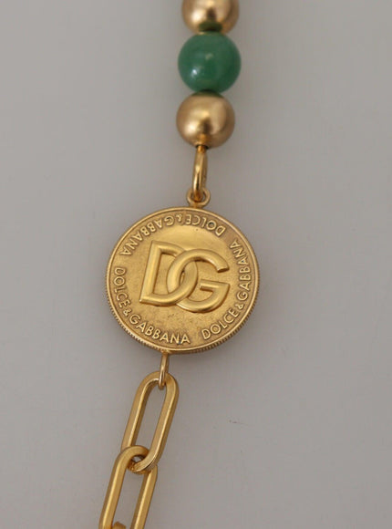 Dolce & Gabbana Gold Brass Natural Gem Beaded Logo Chain Necklace - Ellie Belle