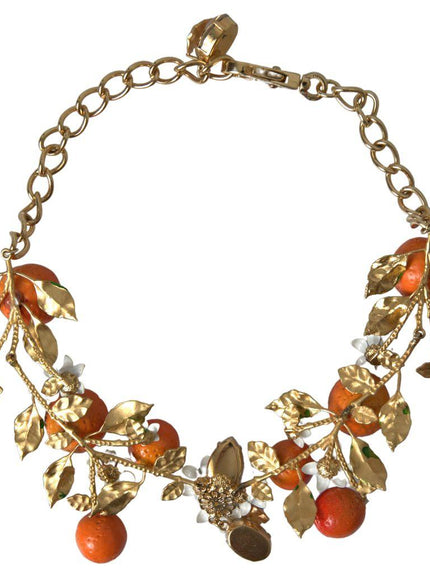 Dolce & Gabbana Gold Brass Oranges Flowers Crystal Chain Link Necklace - Ellie Belle