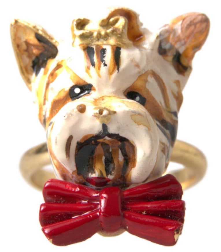 Dolce & Gabbana Gold Brass Resin Beige Dog Pet Accessory Ring - Ellie Belle