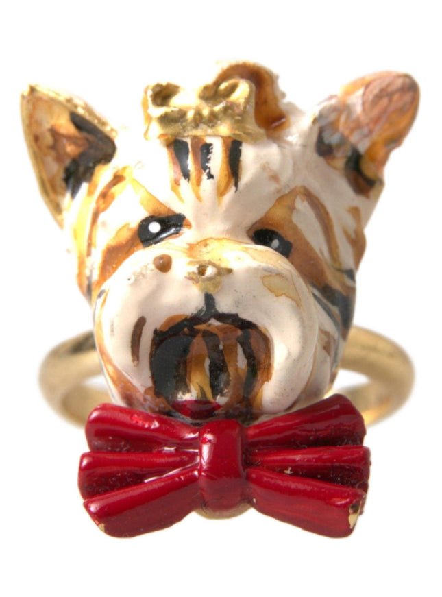 Dolce & Gabbana Gold Brass Resin Beige Dog Pet Accessory Ring - Ellie Belle