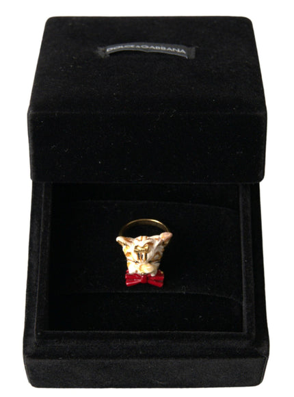 Dolce & Gabbana Gold Brass Resin Beige Dog Pet Accessory Ring - Ellie Belle