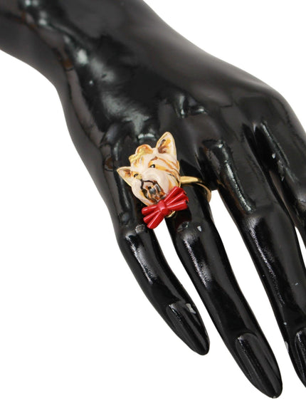 Dolce & Gabbana Gold Brass Resin Beige Dog Pet Branded Accessory Ring - Ellie Belle