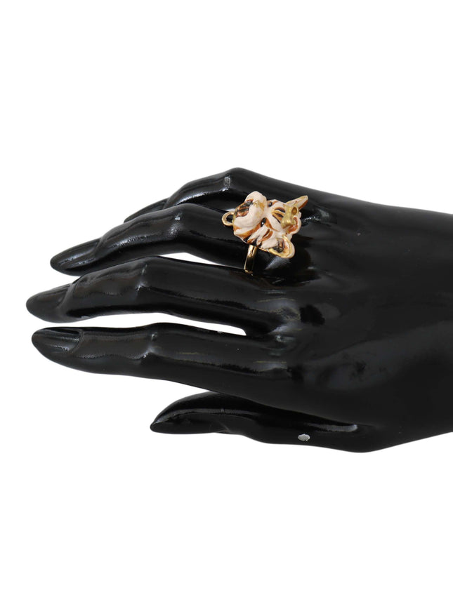 Dolce & Gabbana Gold Brass Resin Beige Dog Pet Ring - Ellie Belle