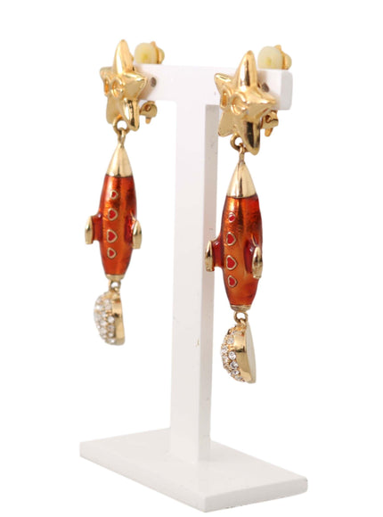 Dolce & Gabbana Gold Brass Rocket Crystal Design Dangling Earrings - Ellie Belle