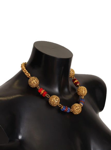 Dolce & Gabbana Gold Brass SFERE Crystal Pendant Statement Necklace - Ellie Belle
