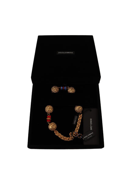 Dolce & Gabbana Gold Brass SFERE Crystal Pendant Statement Necklace - Ellie Belle