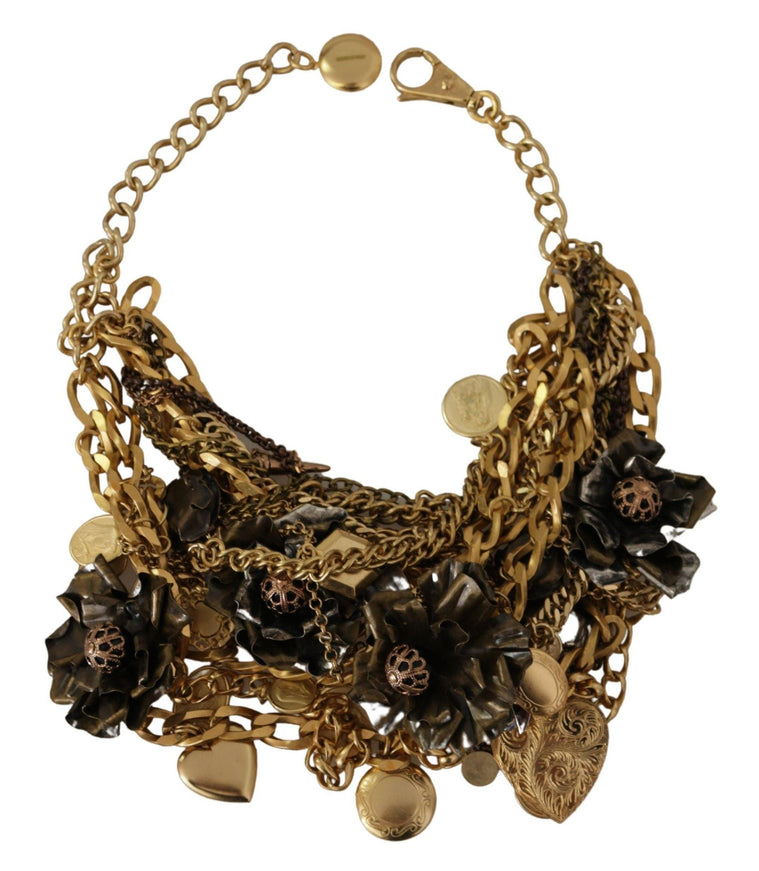 Dolce & Gabbana Gold Brass Sicily Charm Heart Statement Necklace - Ellie Belle