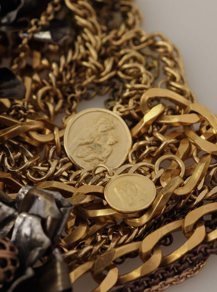 Dolce & Gabbana Gold Brass Sicily Charm Heart Statement Necklace - Ellie Belle