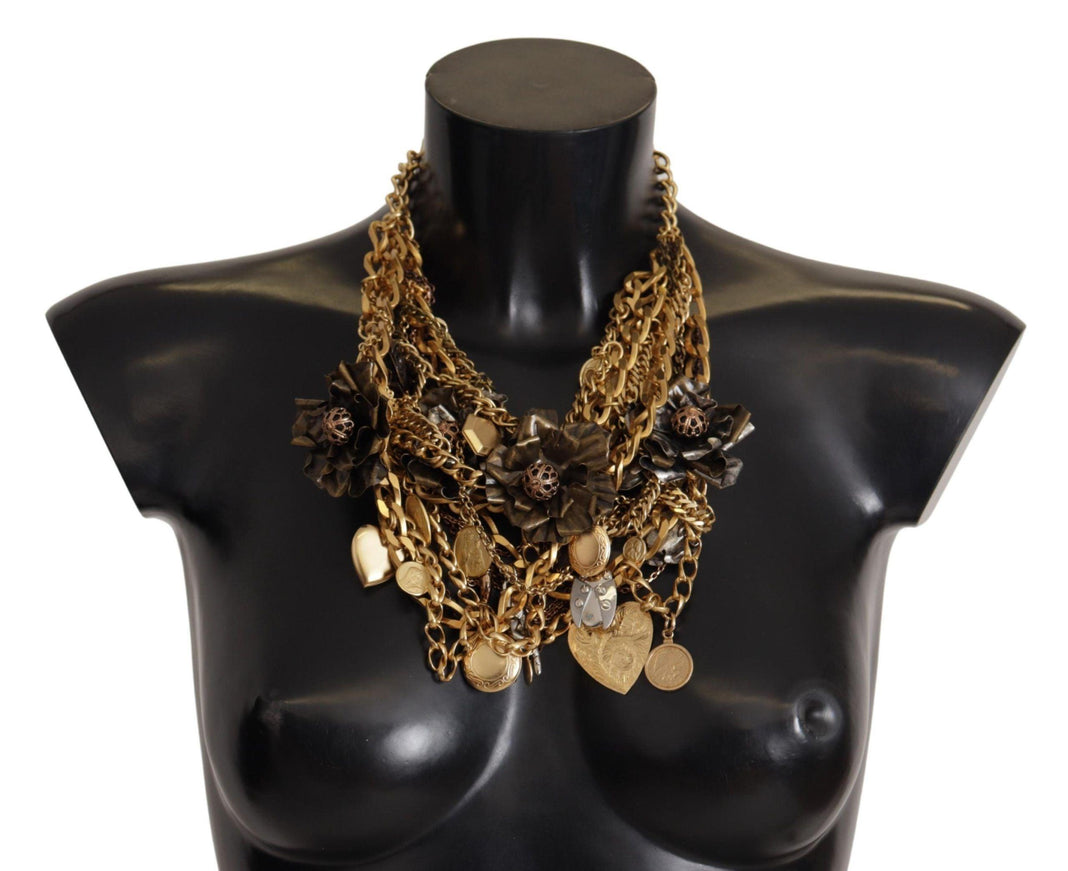 Dolce & Gabbana Gold Brass Sicily Charm Heart Statement Necklace - Ellie Belle