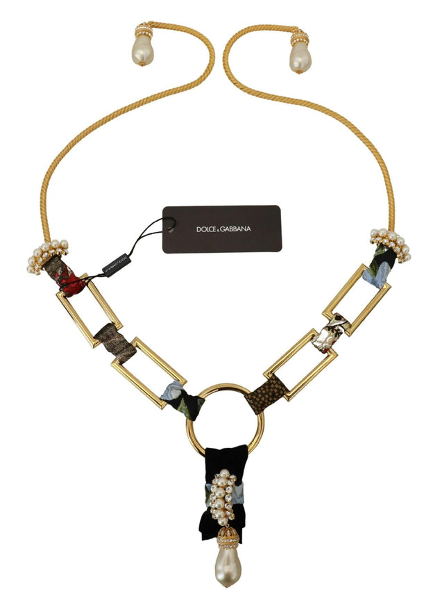 Dolce & Gabbana Gold Brass Sicily Crystal Robe Statement Necklace - Ellie Belle