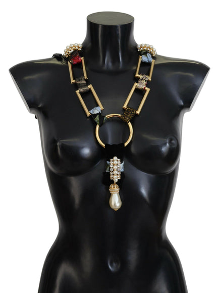Dolce & Gabbana Gold Brass Sicily Crystal Robe Statement Necklace - Ellie Belle