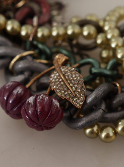 Dolce & Gabbana Gold Brass Sicily Floral Crystal Statement Necklace - Ellie Belle