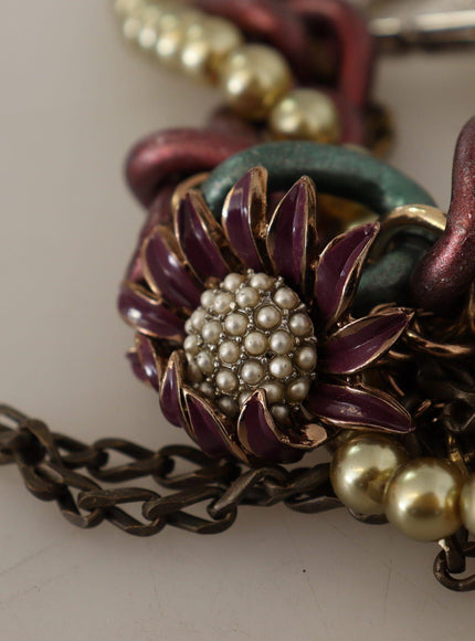 Dolce & Gabbana Gold Brass Sicily Floral Crystal Statement Necklace - Ellie Belle
