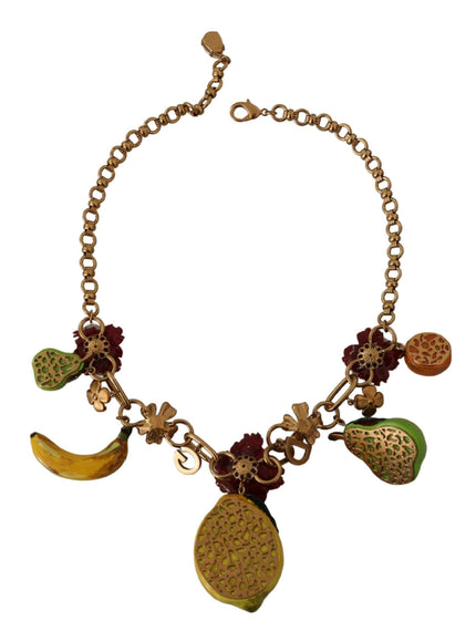 Dolce & Gabbana Gold Brass Sicily Fruits Roses Statement Necklace - Ellie Belle
