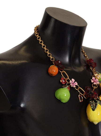 Dolce & Gabbana Gold Brass Sicily Fruits Roses Statement Necklace - Ellie Belle