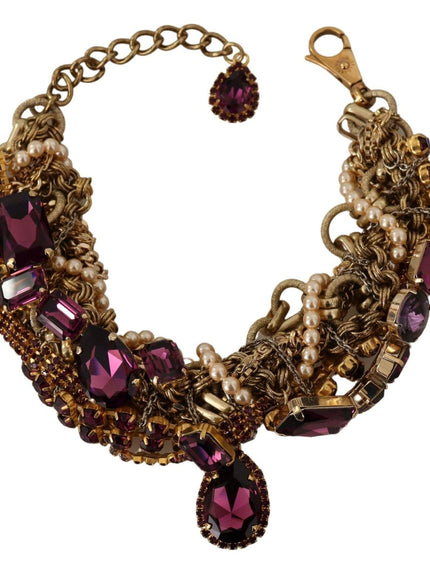 Dolce & Gabbana Gold Brass Sicily Purple Crystal Necklace - Ellie Belle