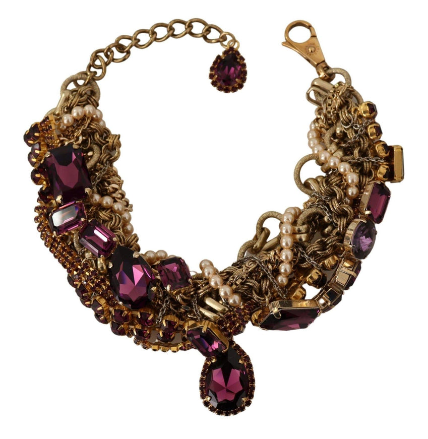 Dolce & Gabbana Gold Brass Sicily Purple Crystal Necklace - Ellie Belle