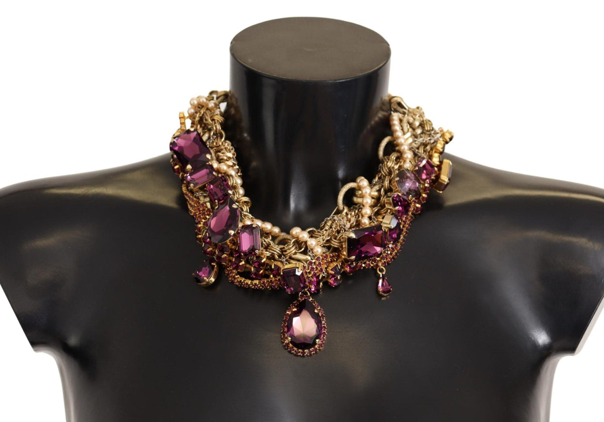 Dolce & Gabbana Gold Brass Sicily Purple Crystal Necklace - Ellie Belle