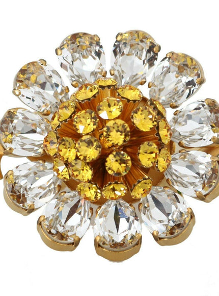 Dolce & Gabbana Gold Brass Yellow Crystal Flower Ring - Ellie Belle