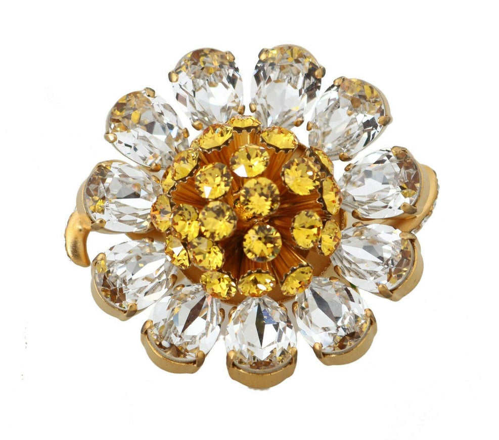 Dolce & Gabbana Gold Brass Yellow Crystal Flower Ring - Ellie Belle