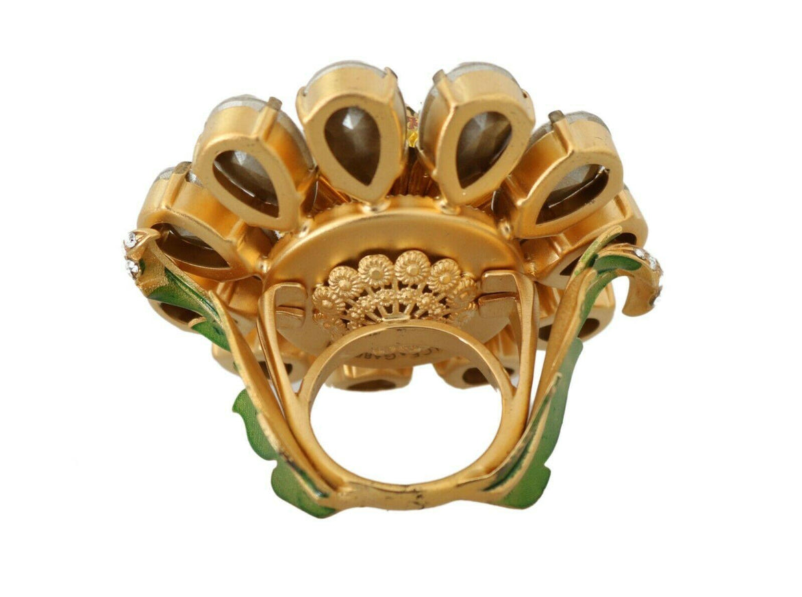 Dolce & Gabbana Gold Brass Yellow Crystal Flower Ring - Ellie Belle