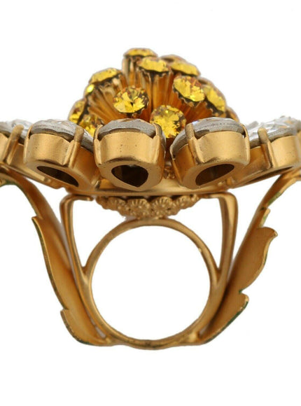 Dolce & Gabbana Gold Brass Yellow Crystal Flower Ring - Ellie Belle