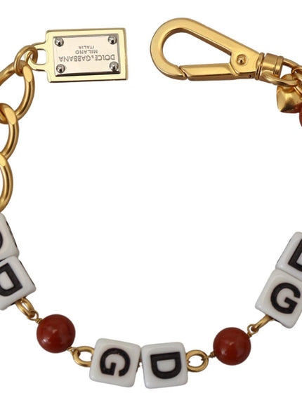 Dolce & Gabbana Gold Chain Brass Beaded Lobster Clasp Logo Bracelet - Ellie Belle