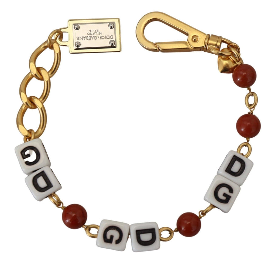 Dolce & Gabbana Gold Chain Brass Beaded Lobster Clasp Logo Bracelet - Ellie Belle