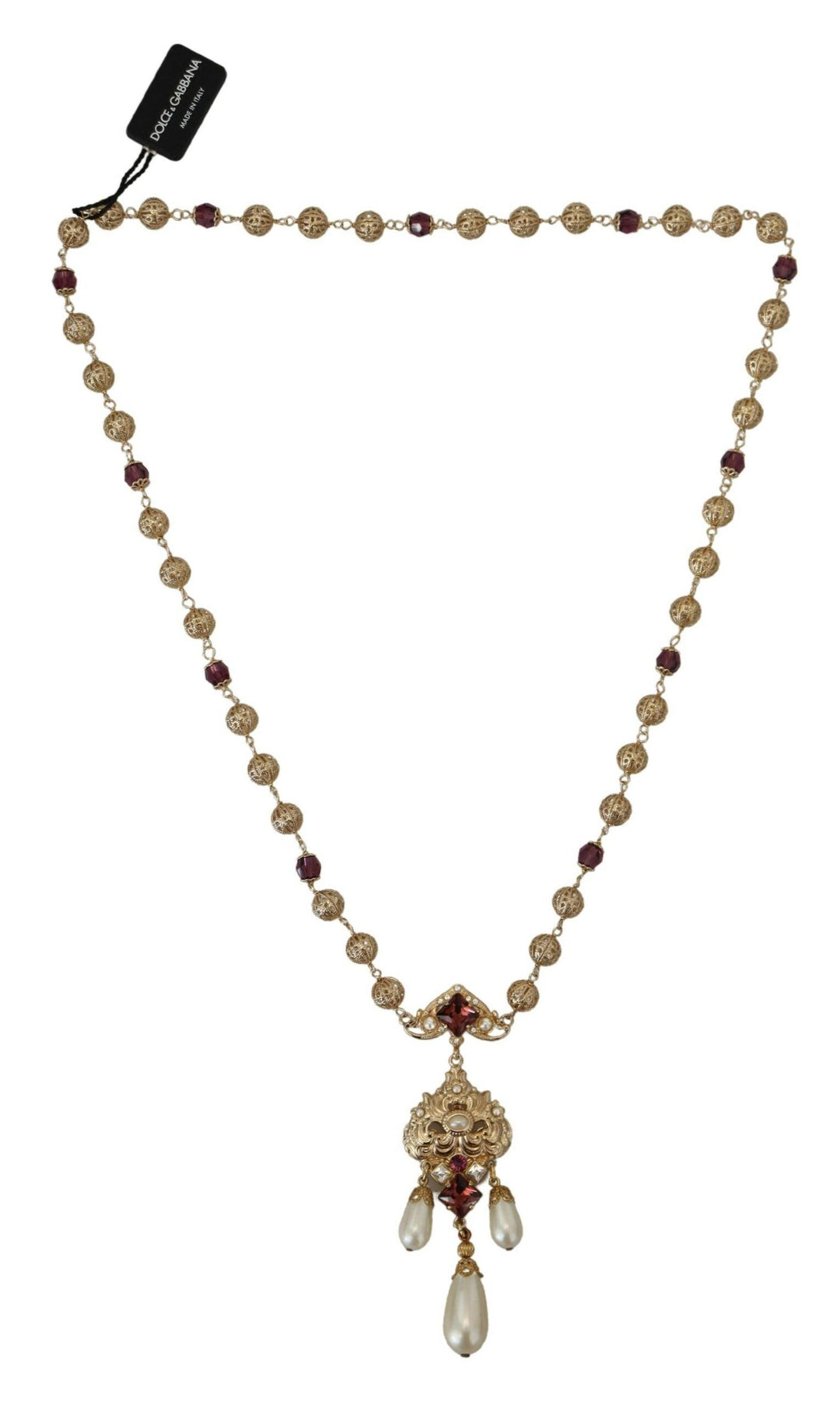 Dolce & Gabbana Gold Chain Brass Faux Pearl Crystal Sicily Necklace - Ellie Belle