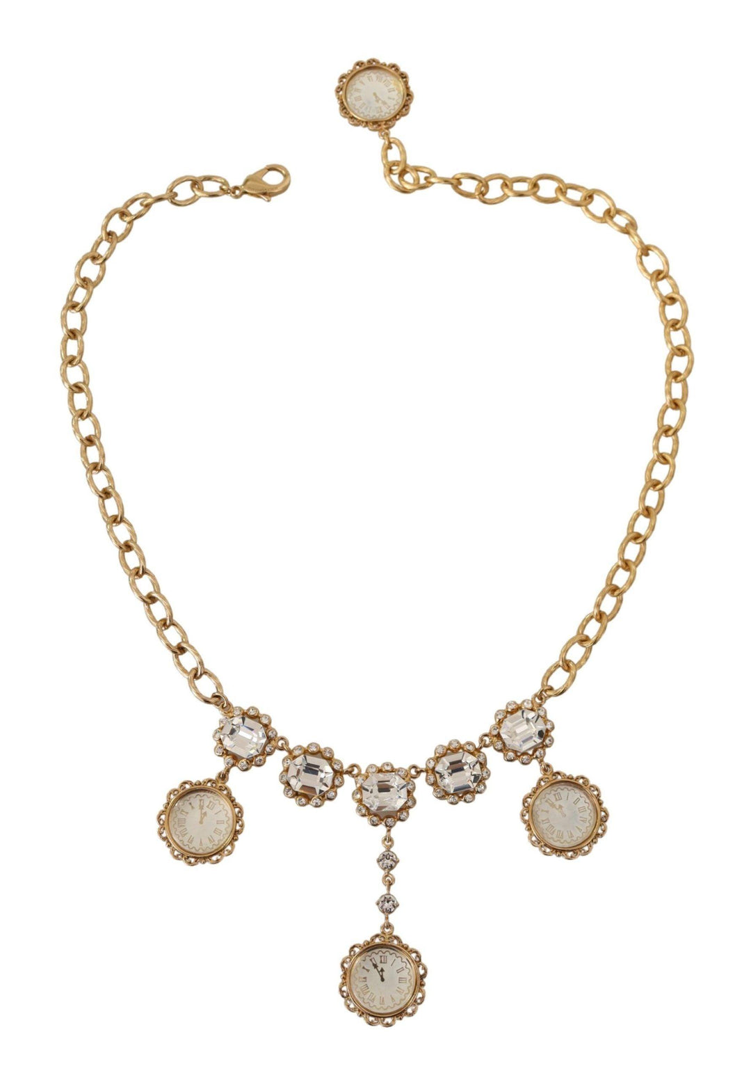 Dolce & Gabbana Gold Clock Statement Crystal Chain Necklace - Ellie Belle