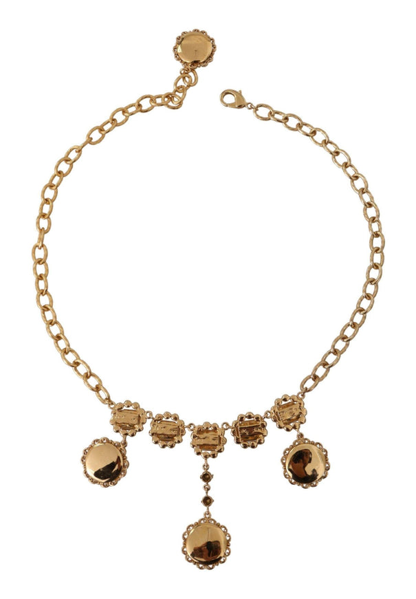 Dolce & Gabbana Gold Clock Statement Crystal Chain Necklace - Ellie Belle