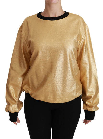 Dolce & Gabbana Gold Cotton Crewneck Pullover Sweater