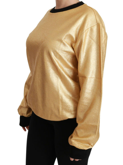 Dolce & Gabbana Gold Cotton Crewneck Pullover Sweater