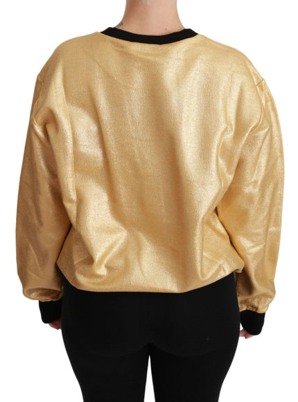 Dolce & Gabbana Gold Cotton Crewneck Pullover Sweater