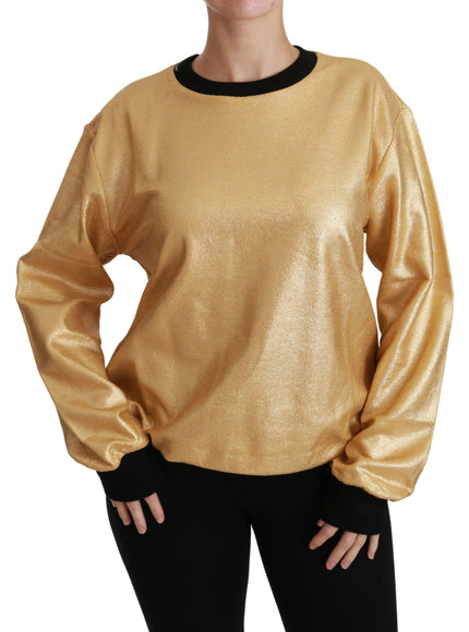 Dolce & Gabbana Gold Cotton Crewneck Pullover Sweater