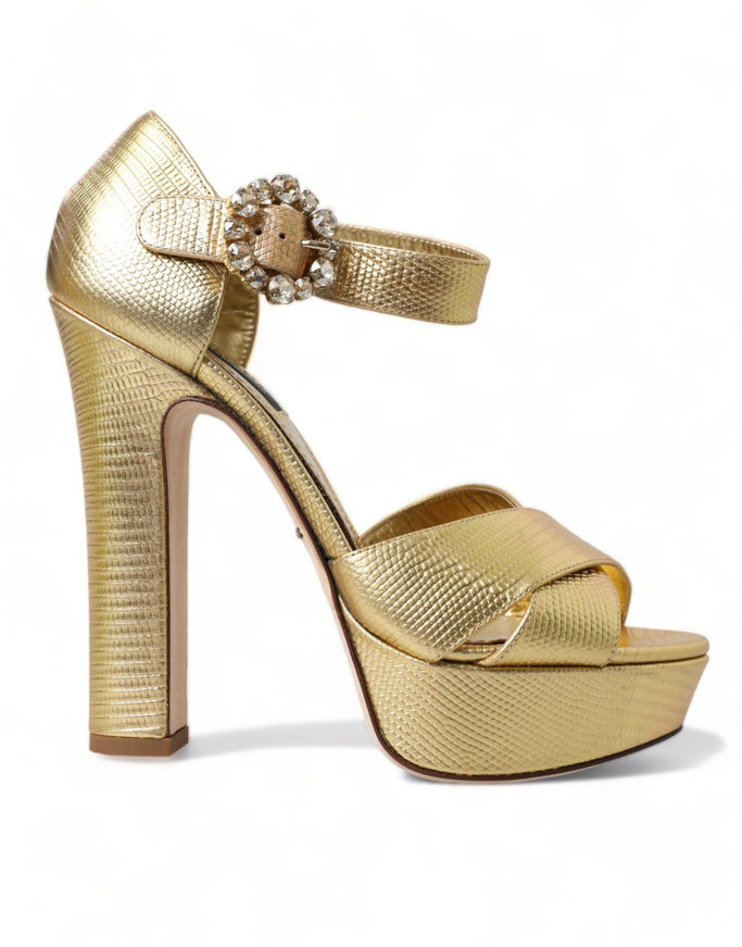 Dolce & Gabbana Gold Crystal Ankle Strap Platform Sandal Shoes - Ellie Belle