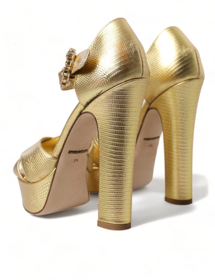 Dolce & Gabbana Gold Crystal Ankle Strap Platform Sandal Shoes - Ellie Belle