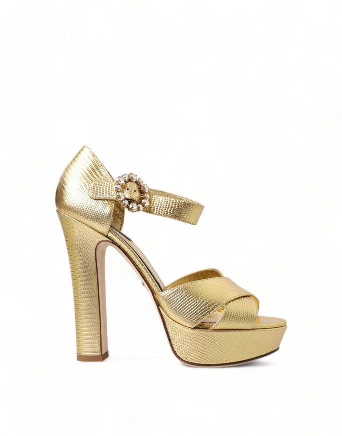 Dolce & Gabbana Gold Crystal Ankle Strap Platform Sandals Shoes - Ellie Belle