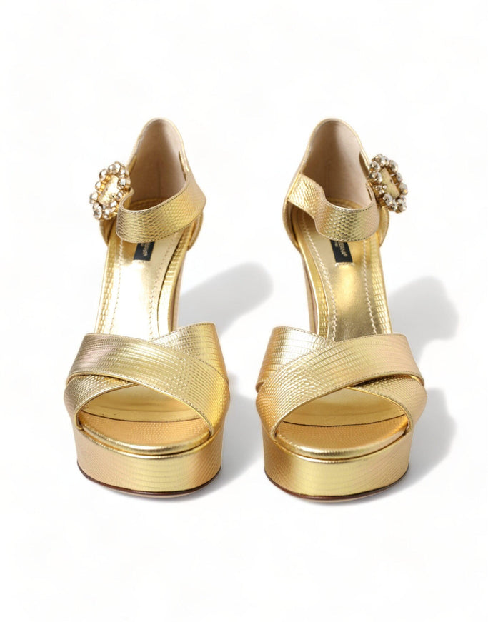 Dolce & Gabbana Gold Crystal Ankle Strap Platform Sandals Shoes - Ellie Belle