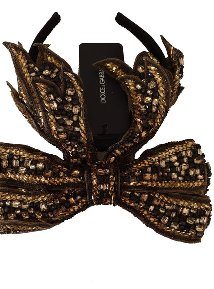 Dolce & Gabbana Gold Crystal Beaded Sequined Silk Bow Headband Diadem - Ellie Belle