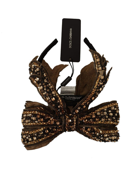 Dolce & Gabbana Gold Crystal Beaded Sequined Silk Bow Headband Diadem - Ellie Belle