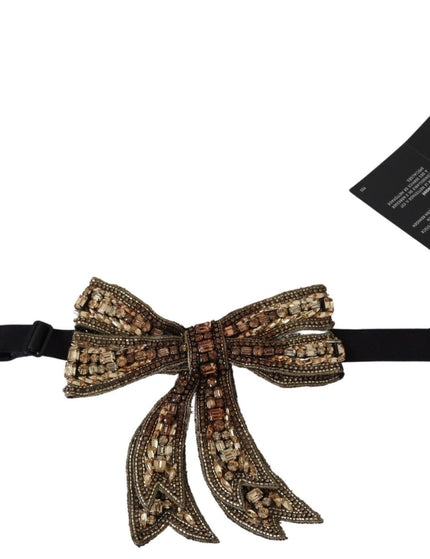 Dolce & Gabbana Gold Crystal Beaded Sequined Silk Catwalk Necklace Bowtie - Ellie Belle