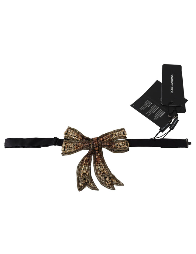 Dolce & Gabbana Gold Crystal Beaded Sequined Silk Catwalk Necklace Bowtie - Ellie Belle