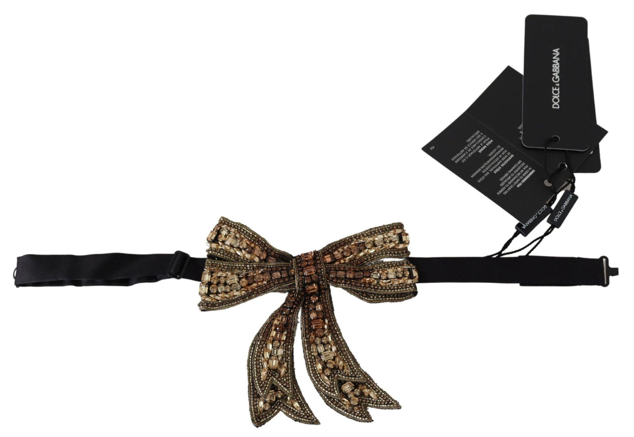 Dolce & Gabbana Gold Crystal Beaded Sequined Silk Catwalk Necklace Bowtie - Ellie Belle