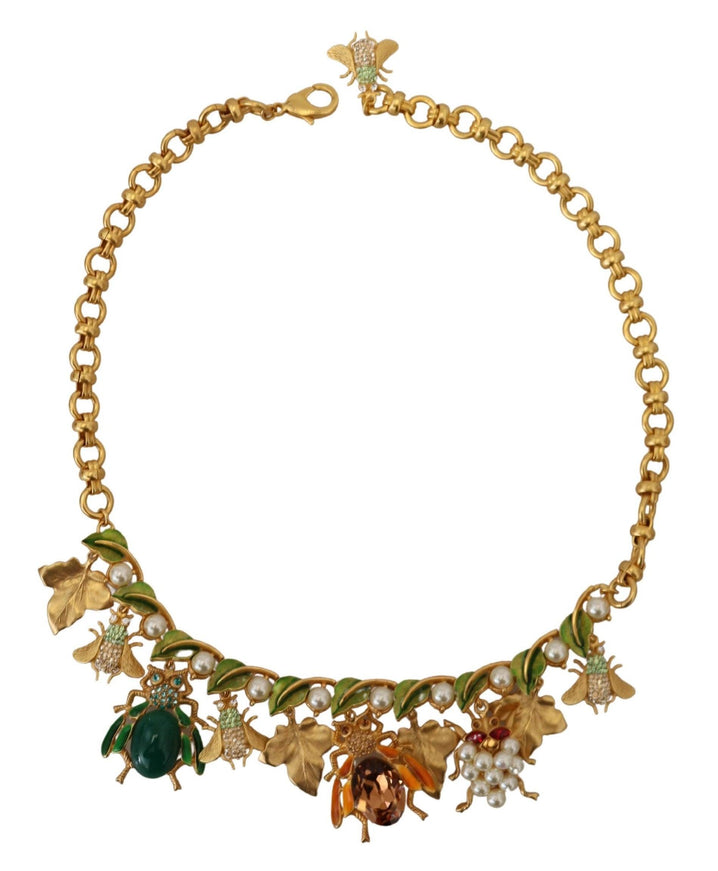 Dolce & Gabbana Gold Crystal Bug Charm Pendant Statement Necklace - Ellie Belle