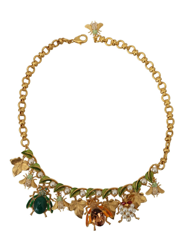 Dolce & Gabbana Gold Crystal Bug Charm Pendant Statement Necklace - Ellie Belle